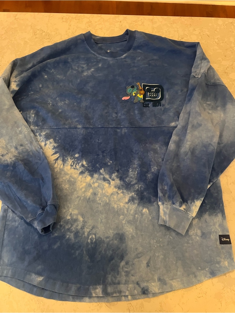Disney Blue Graphic Crewneck with Stitch Patch